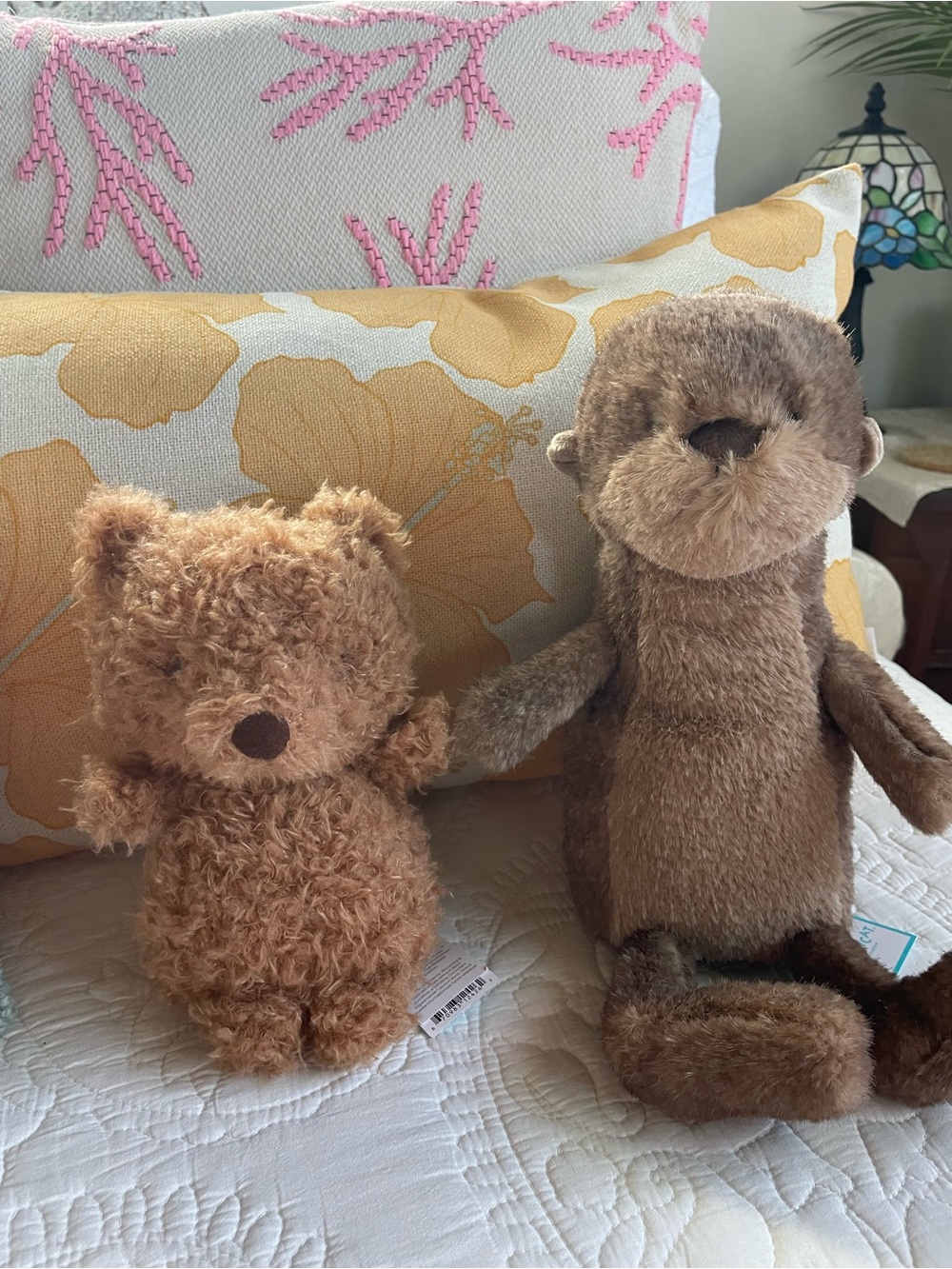 Jellycat Plush Brown Curly Bear on Blue Drawstring Bag - Picture 5 of 16